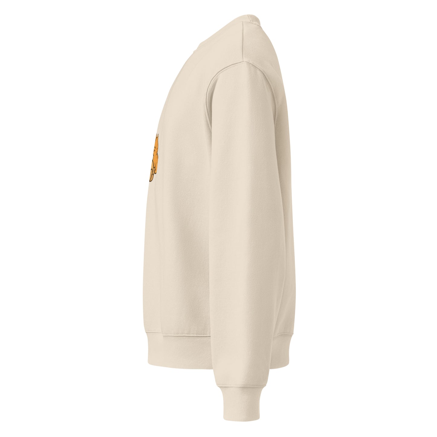 Beige hoodie with a small graphic on the chest against a white background