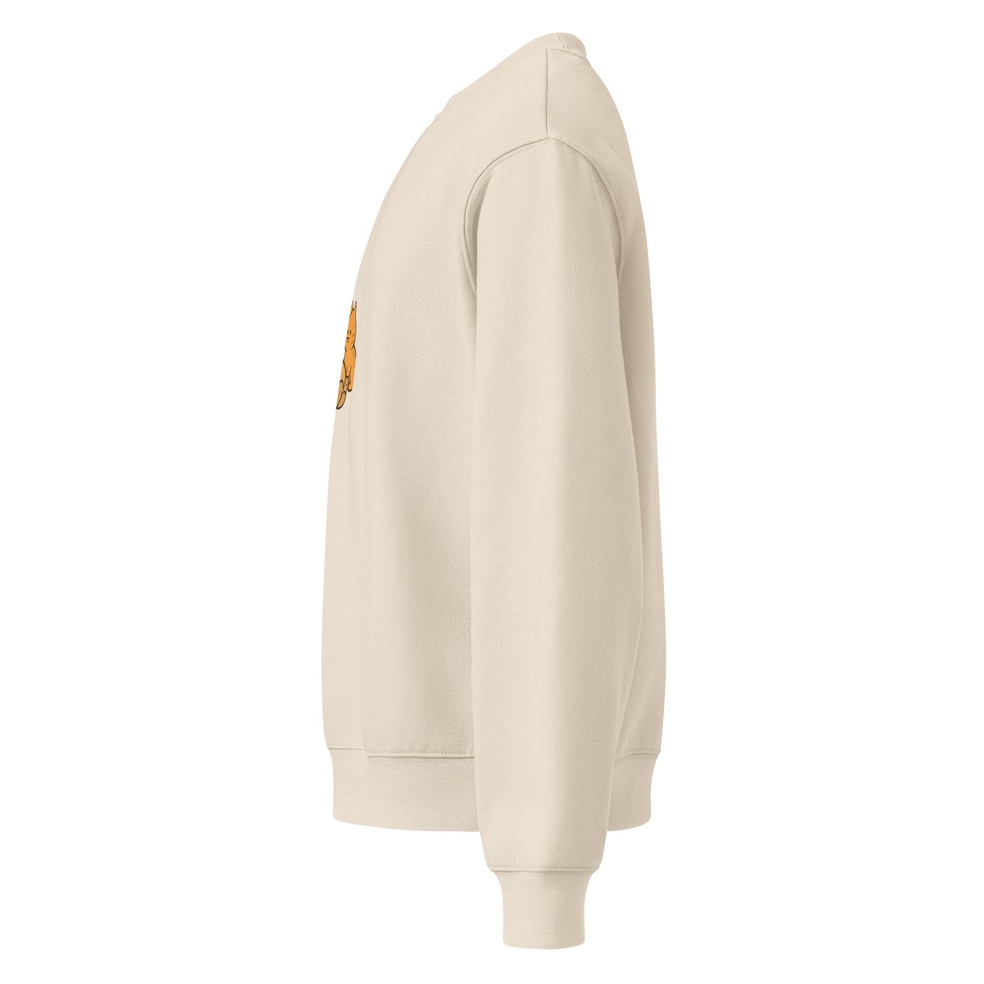 Beige hoodie with a small graphic on the chest against a white background