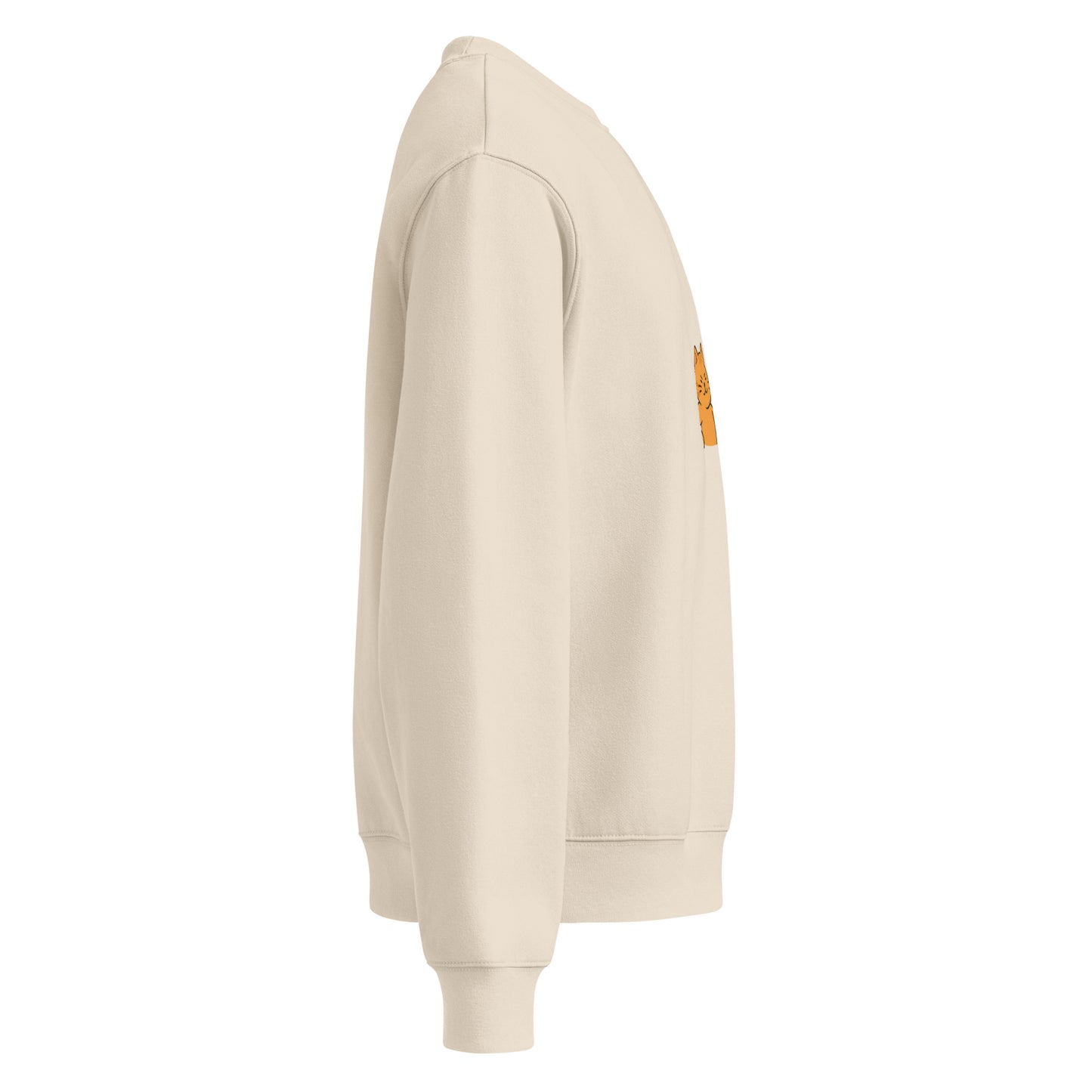 Beige hoodie with a small patch on the sleeve against a white background