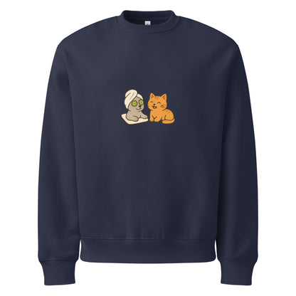 Navy blue sweatshirt with cartoon characters on a white background