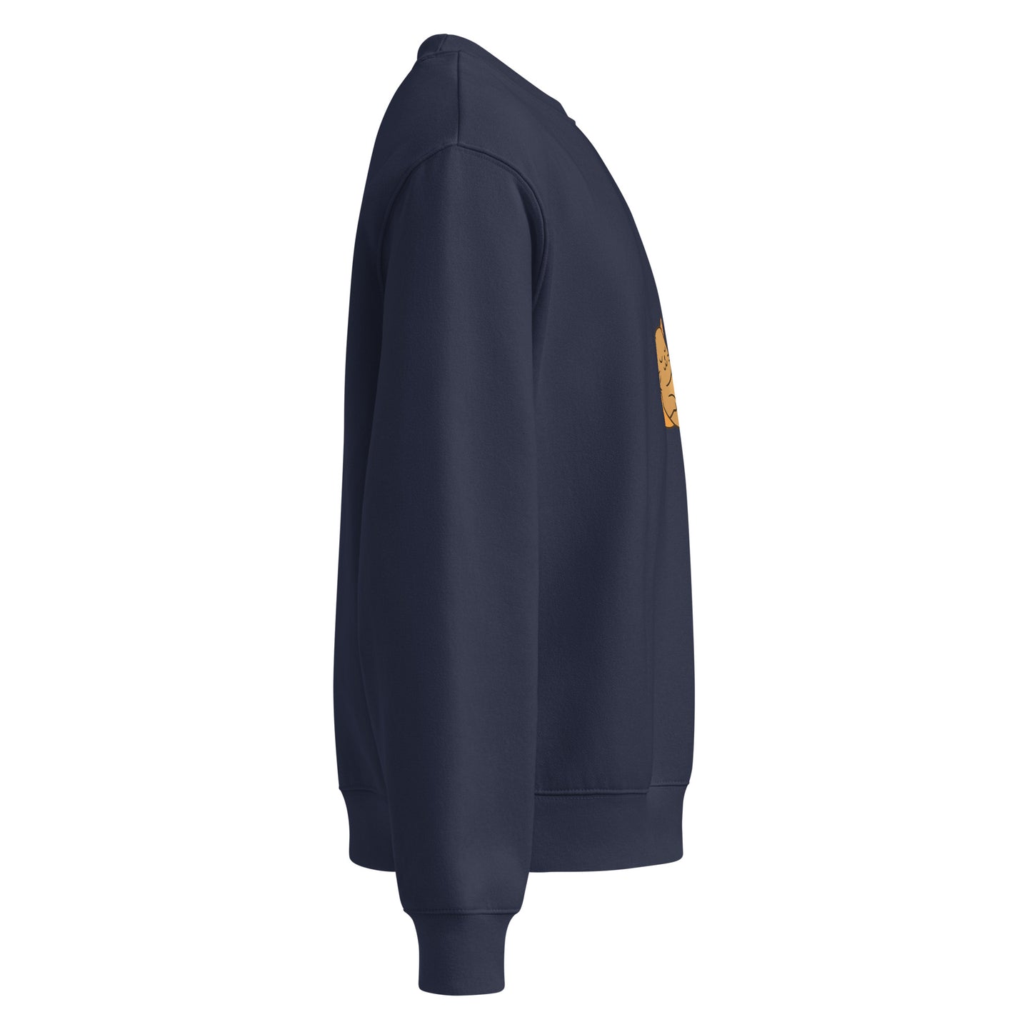 Navy blue sweatshirt with a yellow patch on a white background
