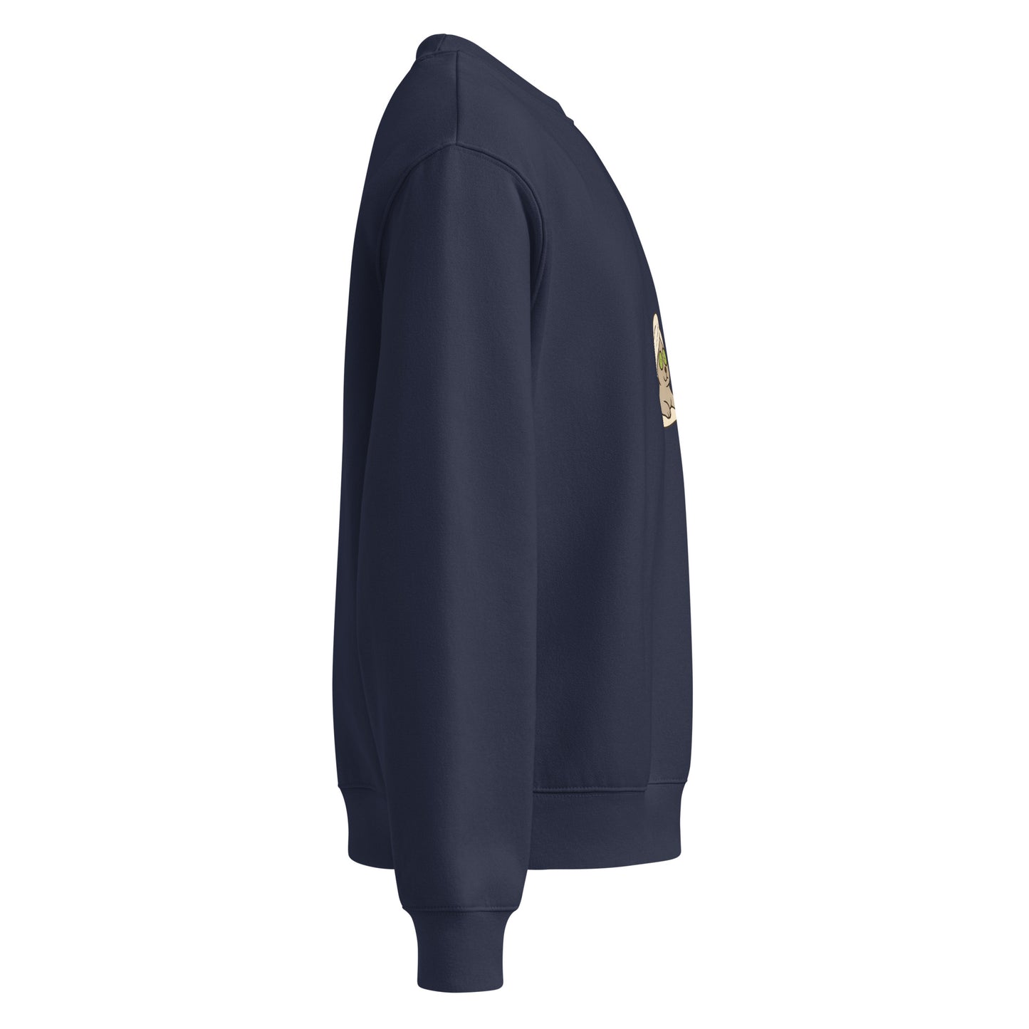 Navy blue sweatshirt with a small logo on the chest against a white background