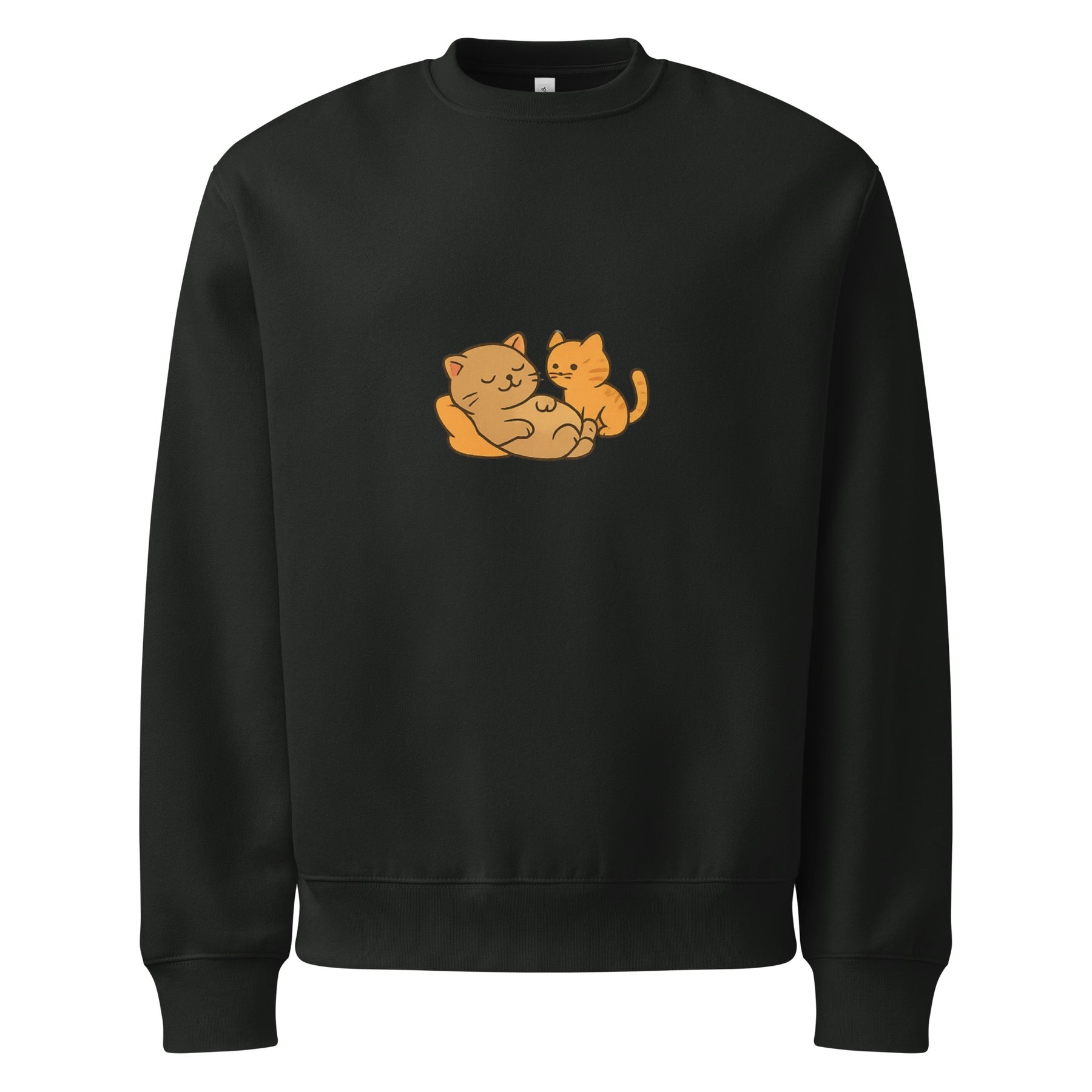 Black sweatshirt with two orange cats on a white background