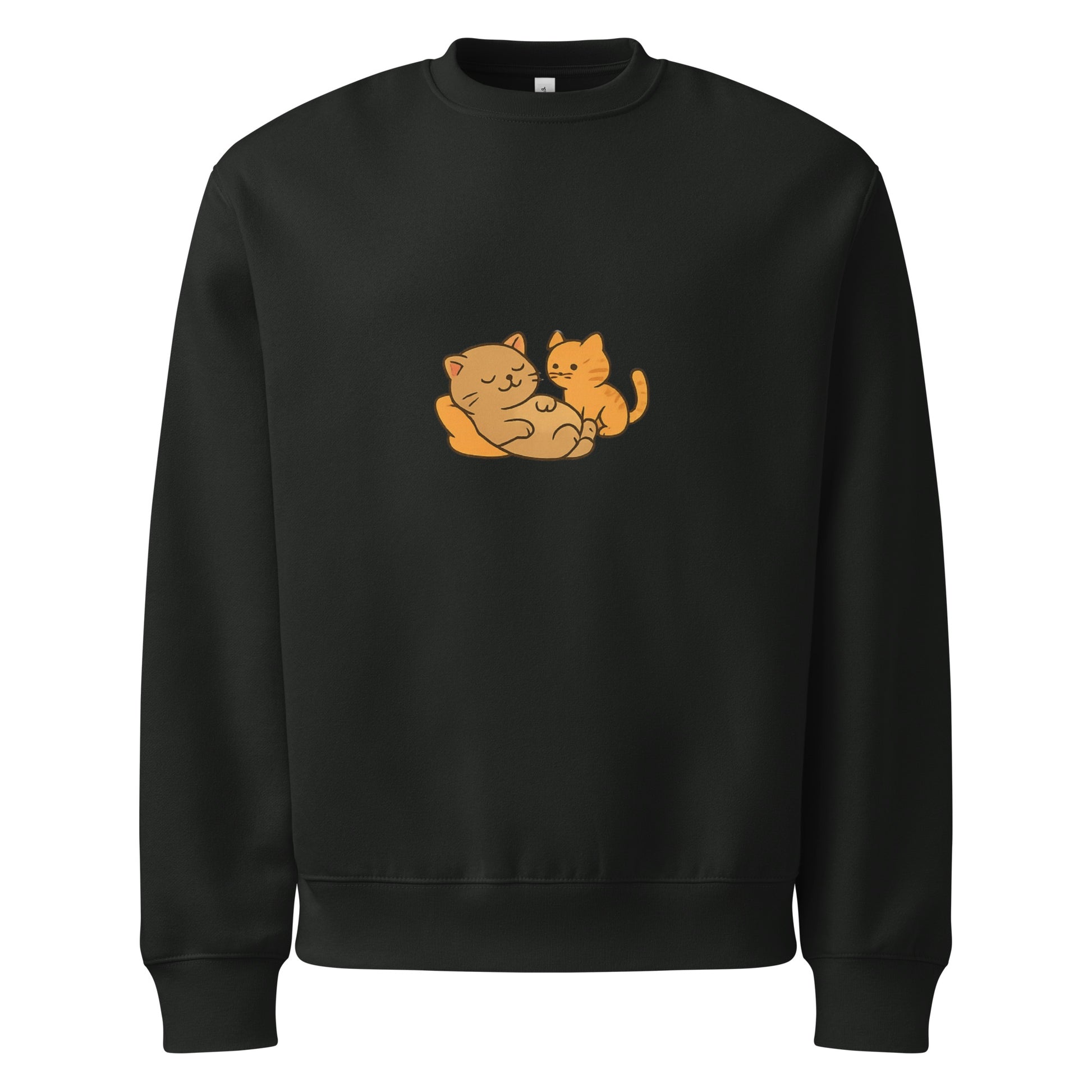 Black sweatshirt with two orange cats on a white background