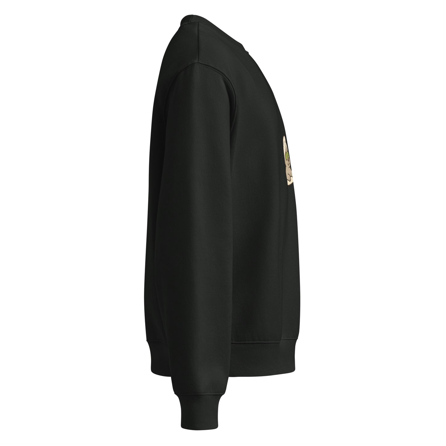 Black hoodie with a patch on the sleeve against a white background