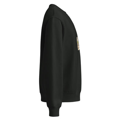 Black hoodie with a patch on the sleeve against a white background