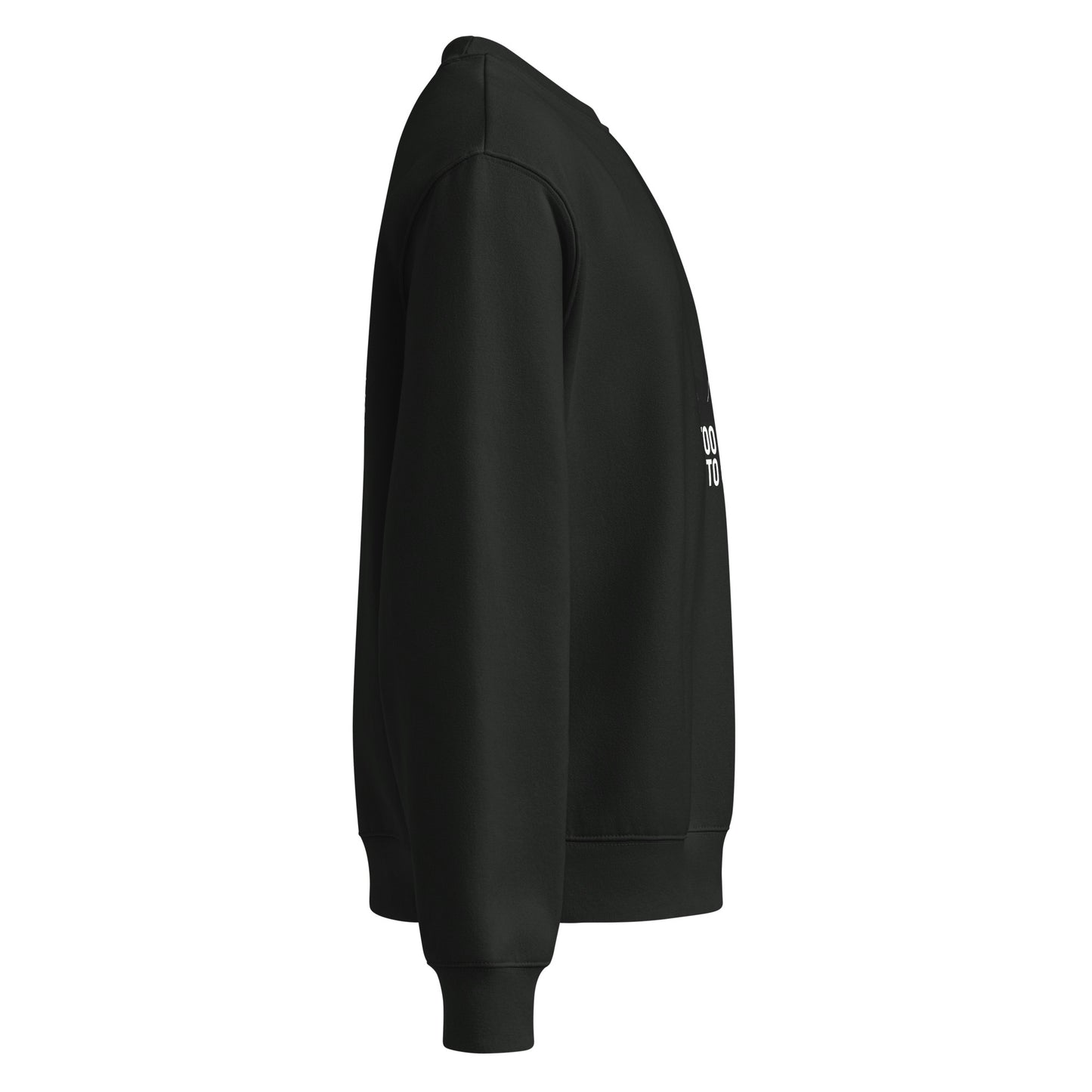 Black hoodie with text on the sleeve against a white background