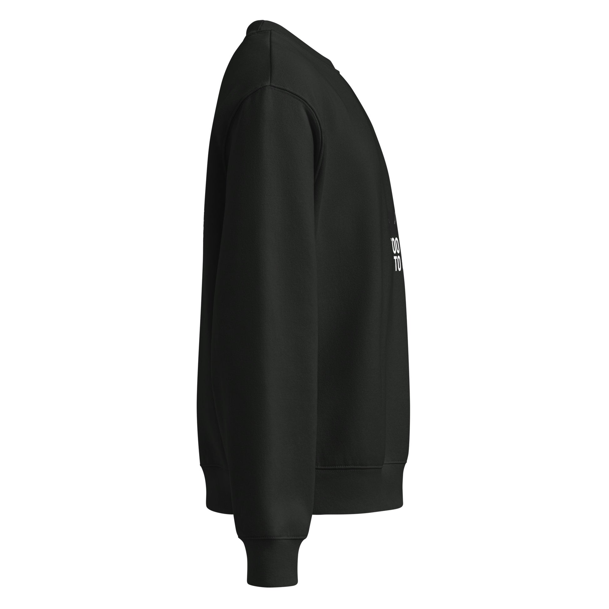 Black hoodie with text on the sleeve against a white background
