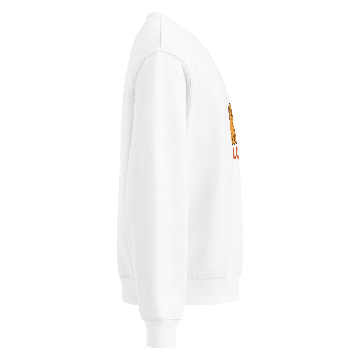 White hoodie with a small graphic on the chest against a white background