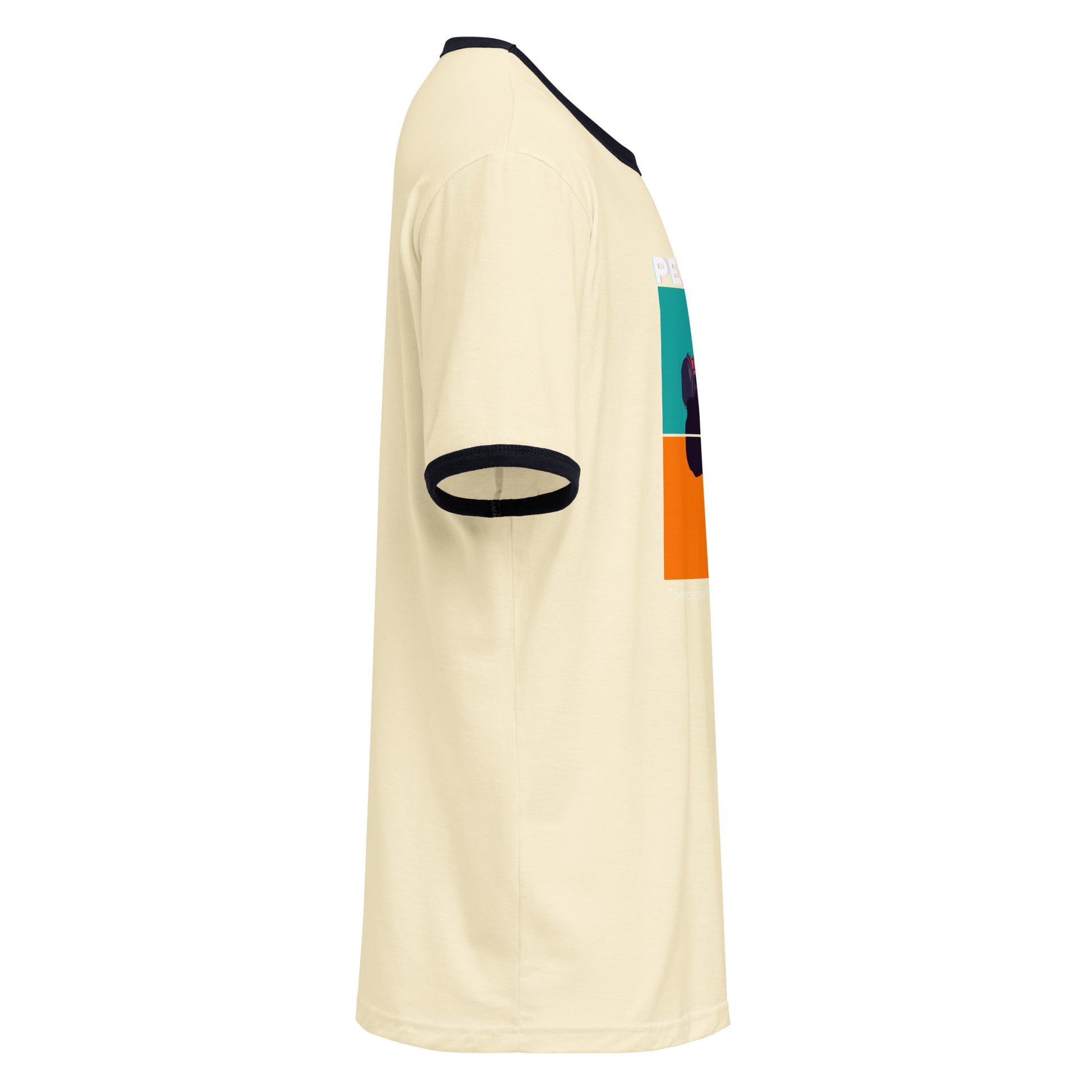 Beige dress with colorful abstract design on a white background