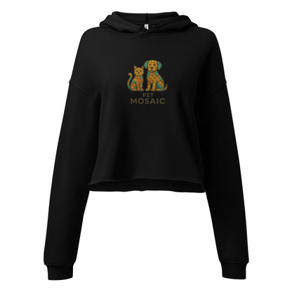 Black hoodie with a colorful dog design and 'Pet Mosaic' text on a white background