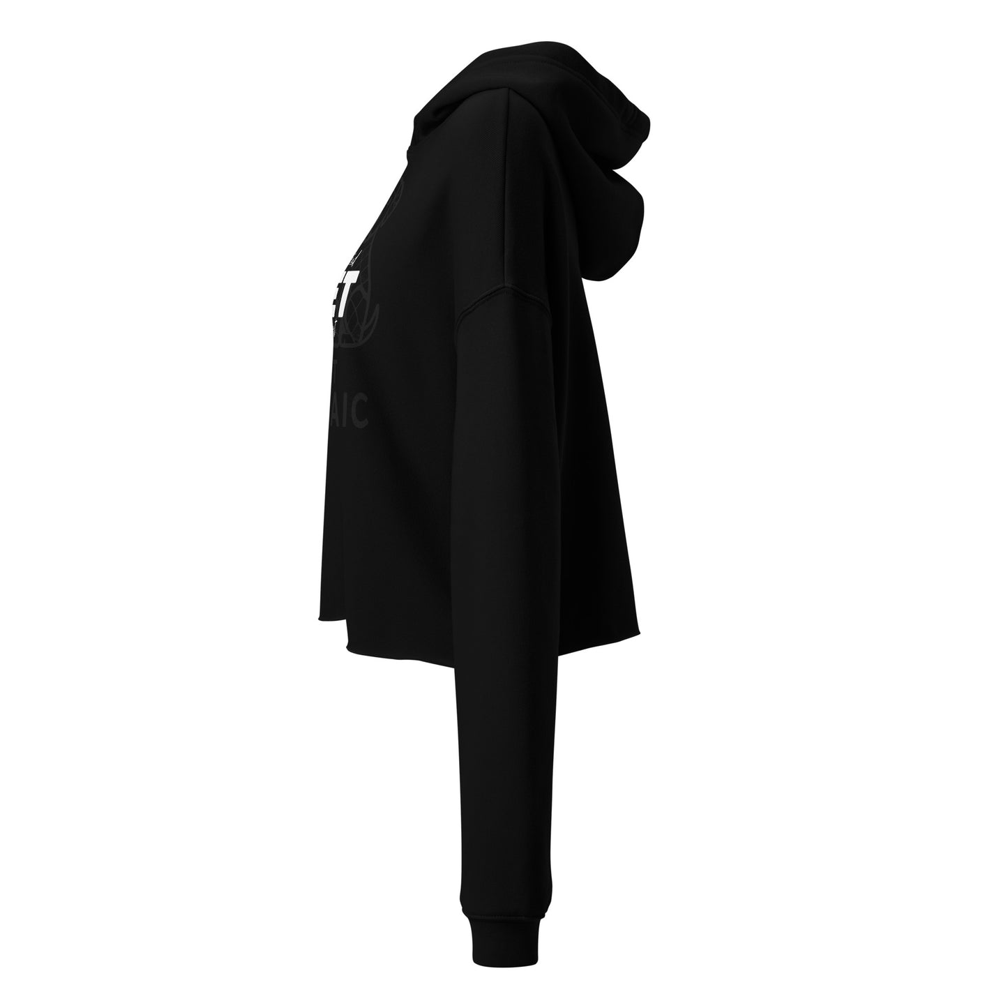 Black hoodie with a logo on the back against a white background