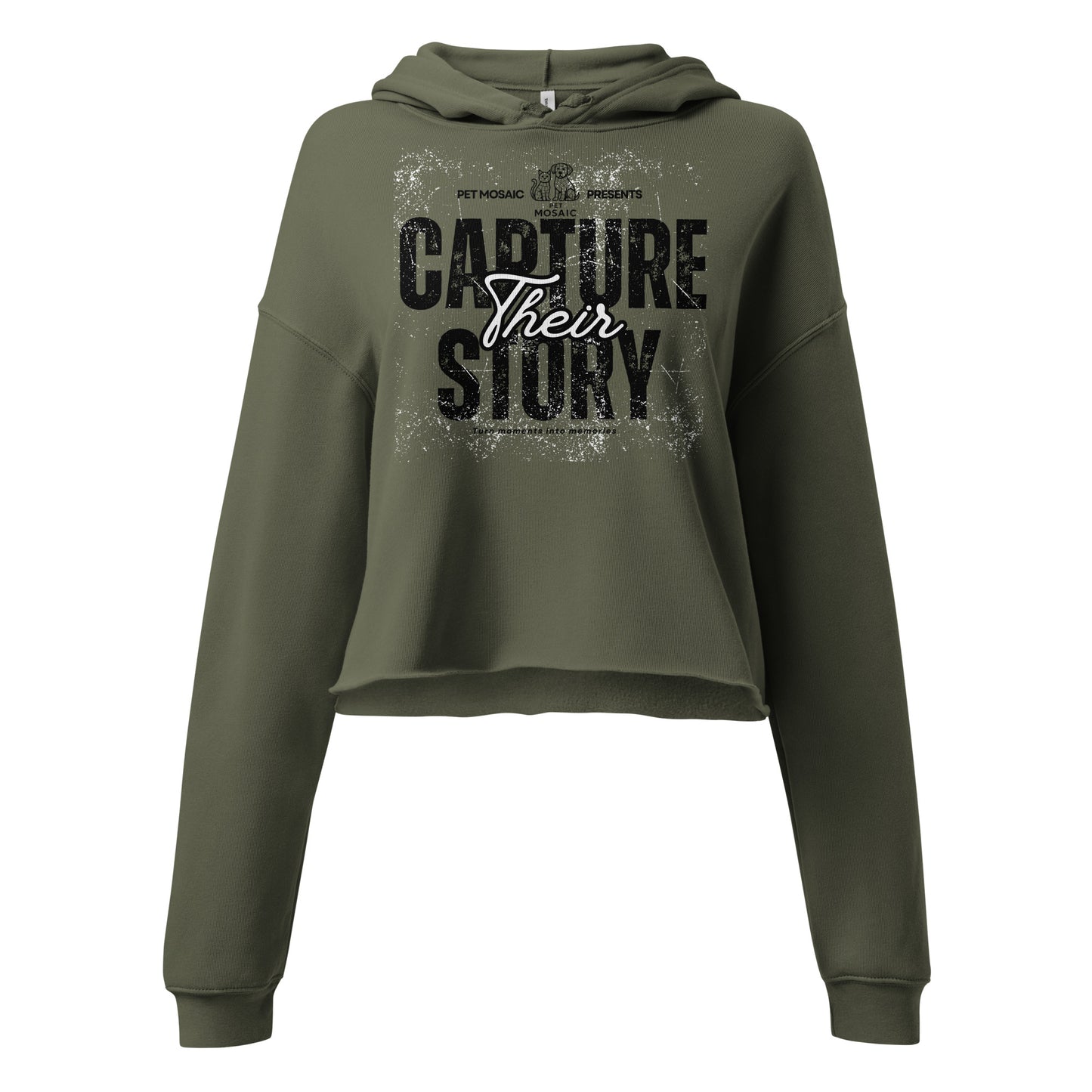 Green hoodie with text 'Capture Their Story' on a white background