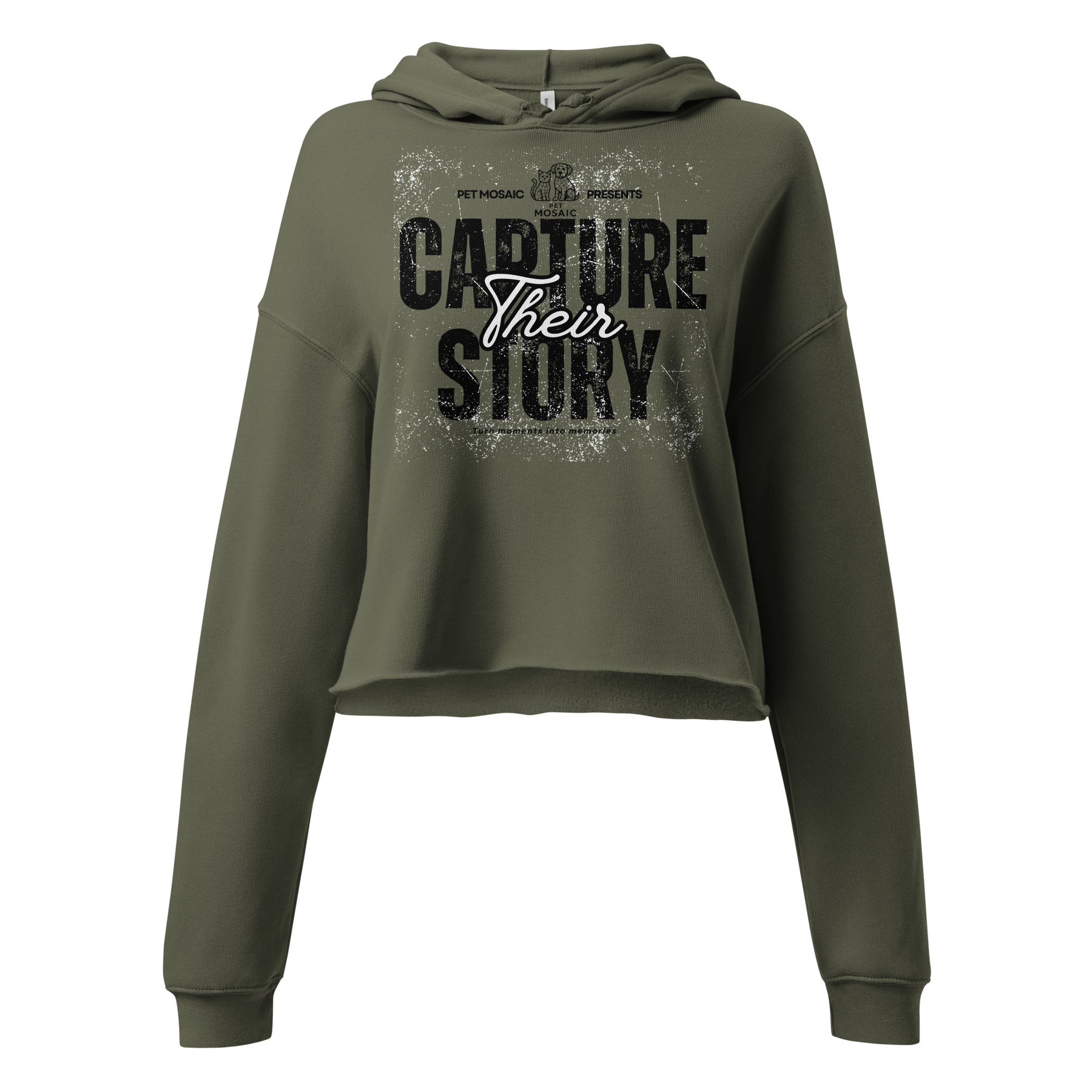 Green hoodie with text 'Capture Their Story' on a white background