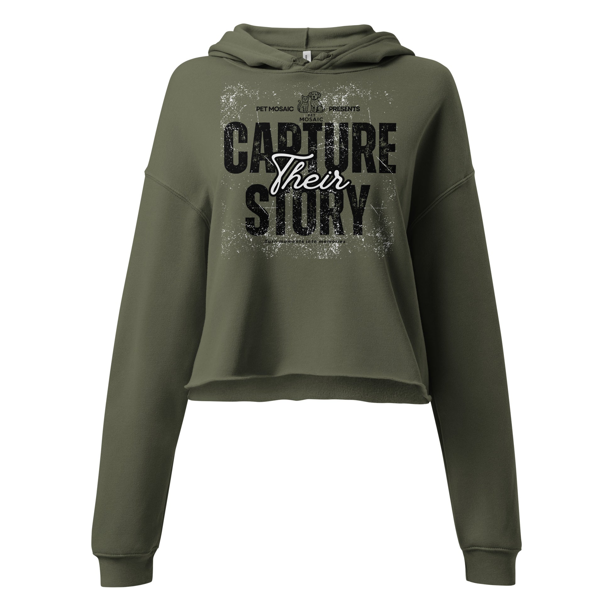 Green hoodie with text 'Capture Their Story' on a white background