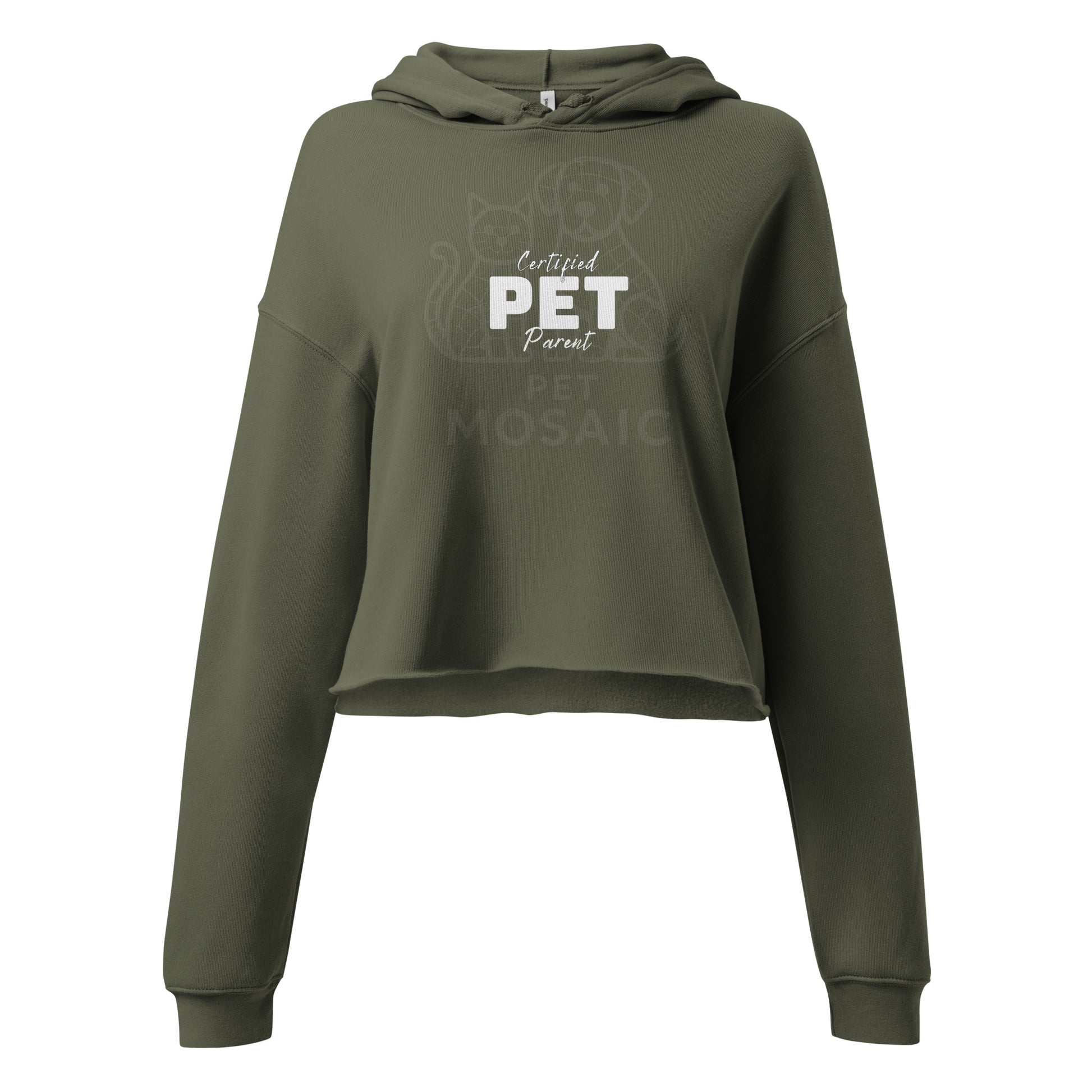 Green hoodie with 'Certified Pet Parent' text on a white background