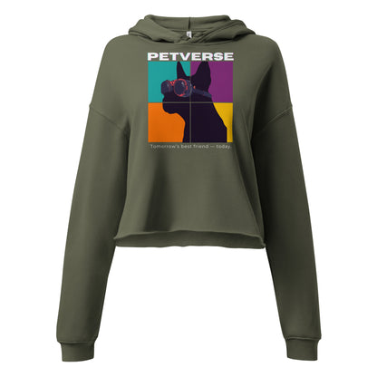 Green hoodie with a colorful graphic and 'PETVERSE' text on a white background