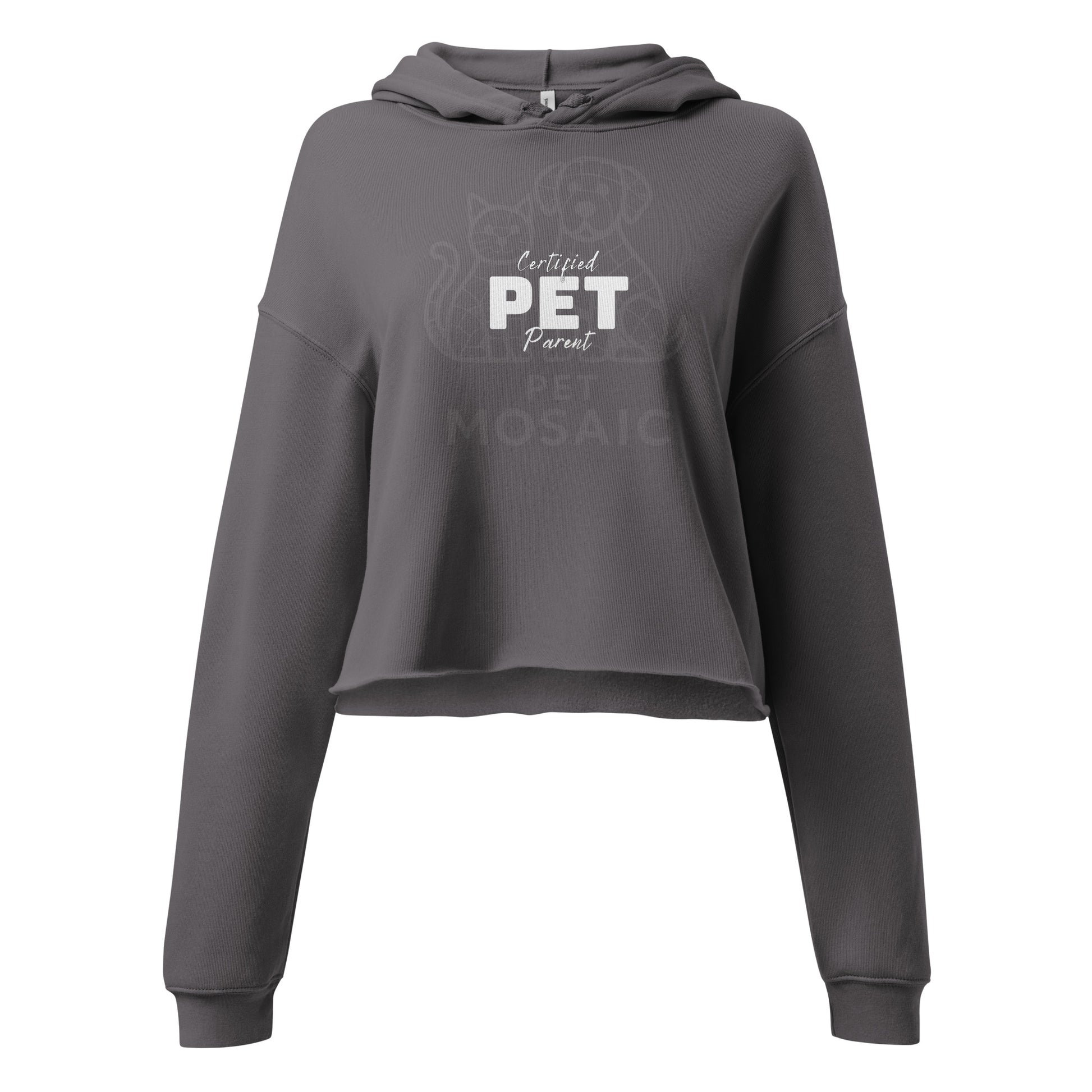 Gray hoodie with 'Certified Pet Parent' text and logo on a white background